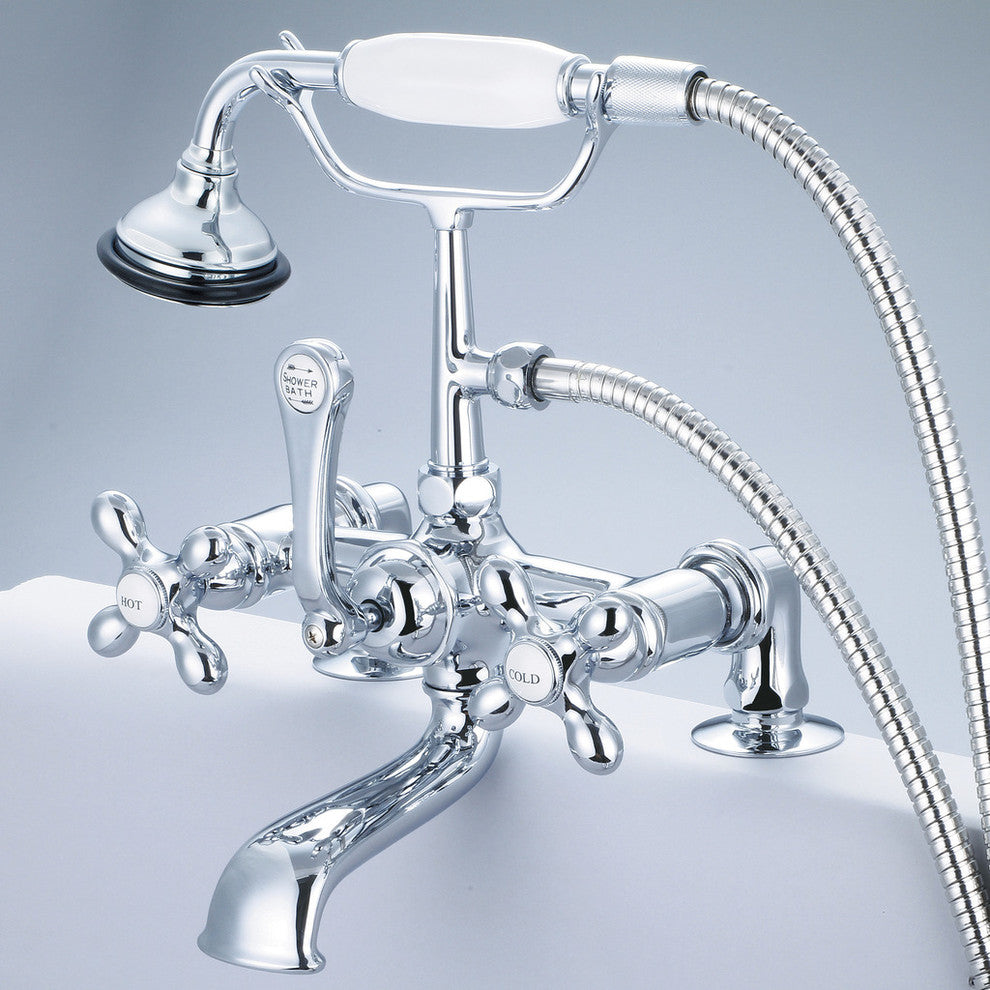 Vintage Classic Deck Mount Tub Faucet With Handshower, Hand Polished, Richly Tri