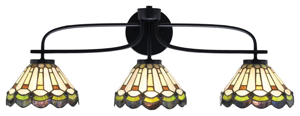 Cavella 3 Light Bath Bar, Matte Black Finish, 7" Cyprus Art Glass