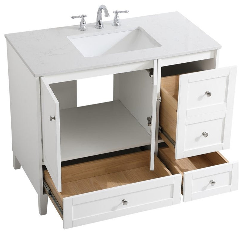 Elegant Decor Sommerville 42" Single Quartz Top Bathroom Vanity in White
