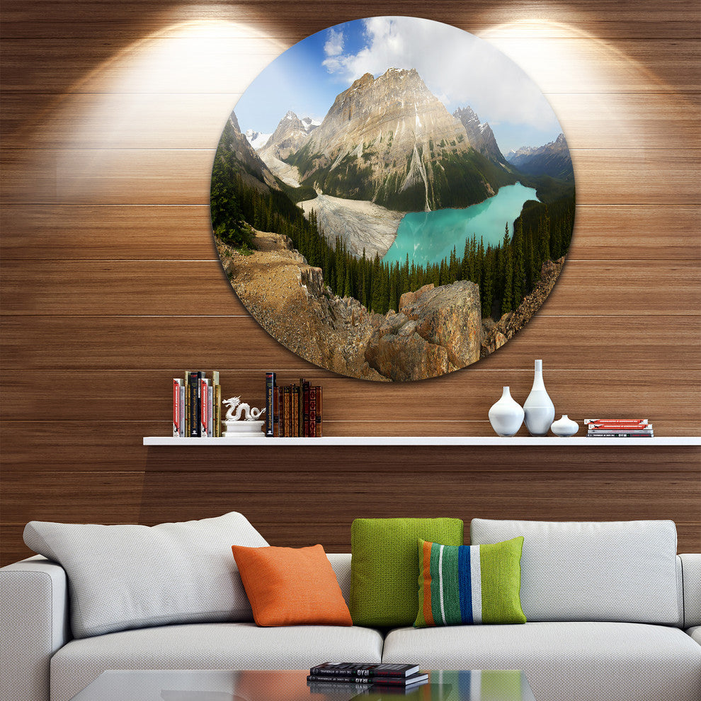 Peyto Lake Glacial Panorama, Landscape Disc Metal Wall Art, 23"