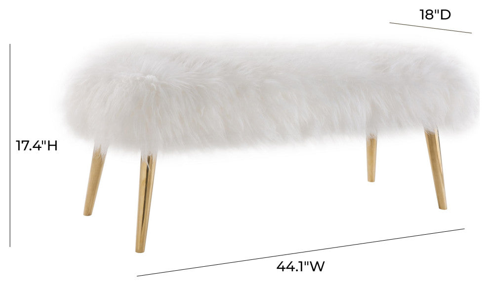 Churra White Sheepskin Bench With Gold Legs