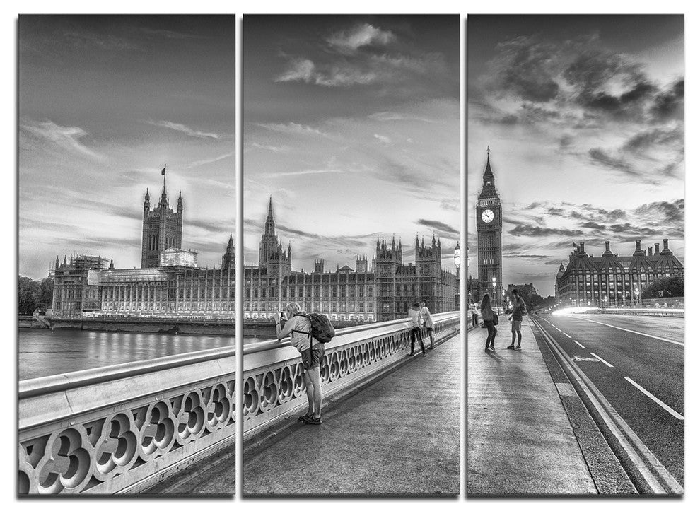 "Beautiful Black and White London View" Metal Wall Art, 3 Panels, 36"x28"
