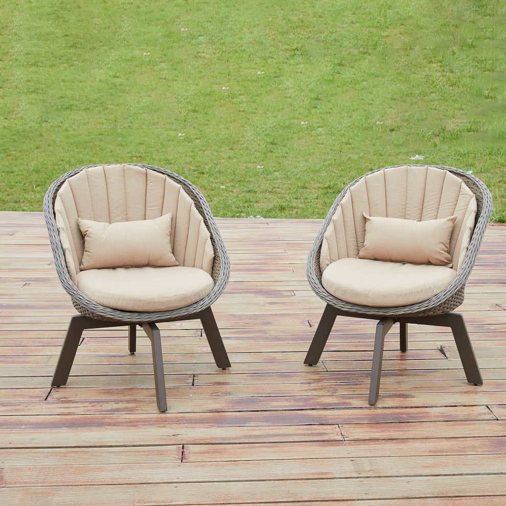 2 Pieces Patio Furniture Sets Outdoor Rotatable Chair Rattan Chair Set, Grey