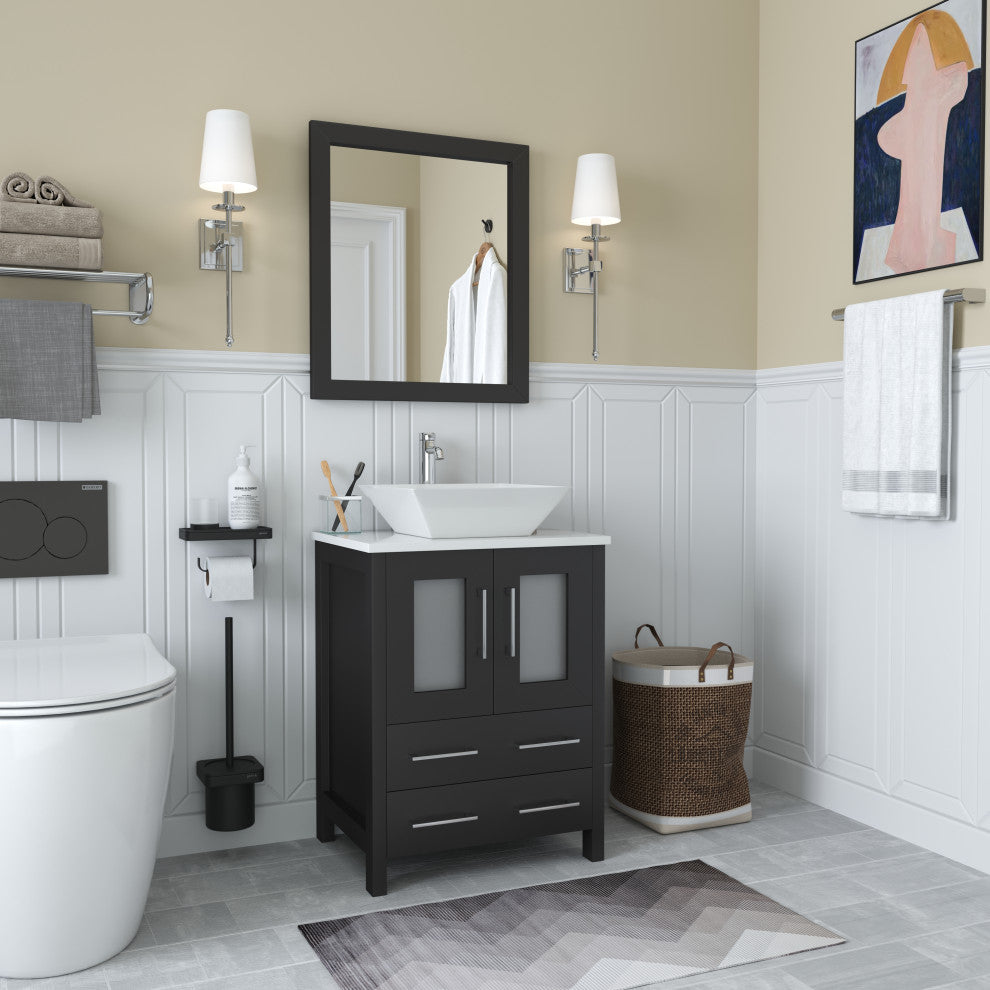 Vanity Art Bathroom Vanity Set With Sink, Espresso, 24", Standard Mirror