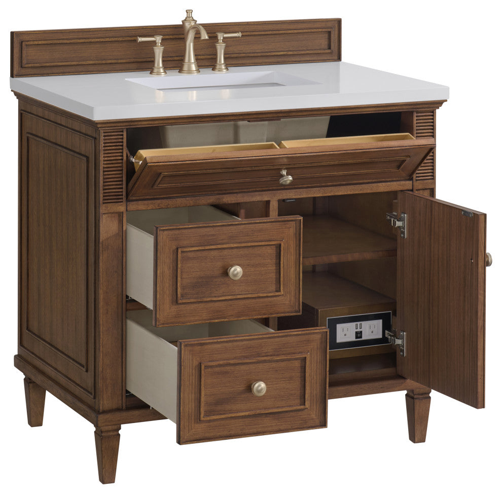 Lorelai 36" Single Vanity, Mid-Century Walnut, 3 CM White Zeus Top