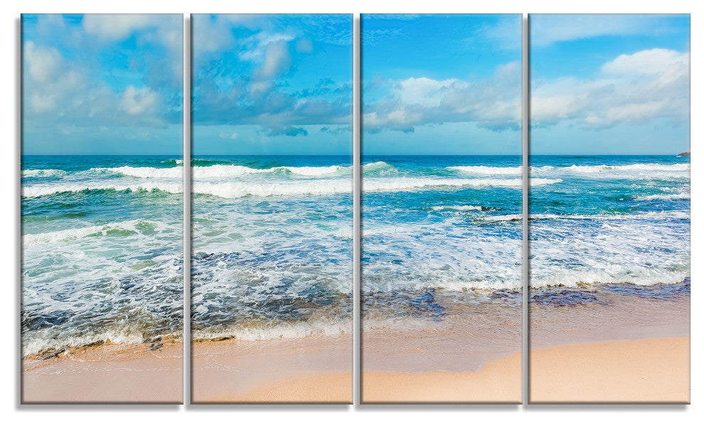 "Indian Ocean Panoramic View" Seashore Canvas Art, 4 Panels, 48"x28"