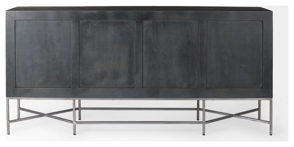 Hogarth I Dark / Light Brown Solid Wood w/ Silver Metal Frame Sideboard