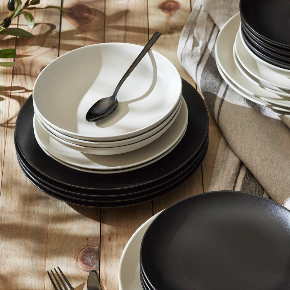 Porto by Stone Lain Semplice Stoneware Dinnerware Set, White Matte, 12-Piece