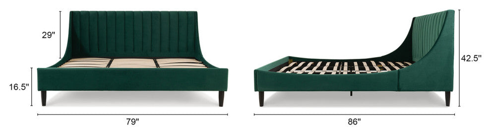 Aspen Modern Vertical Tufted Upholstered Platform Bed, Evergreen Velvet, King