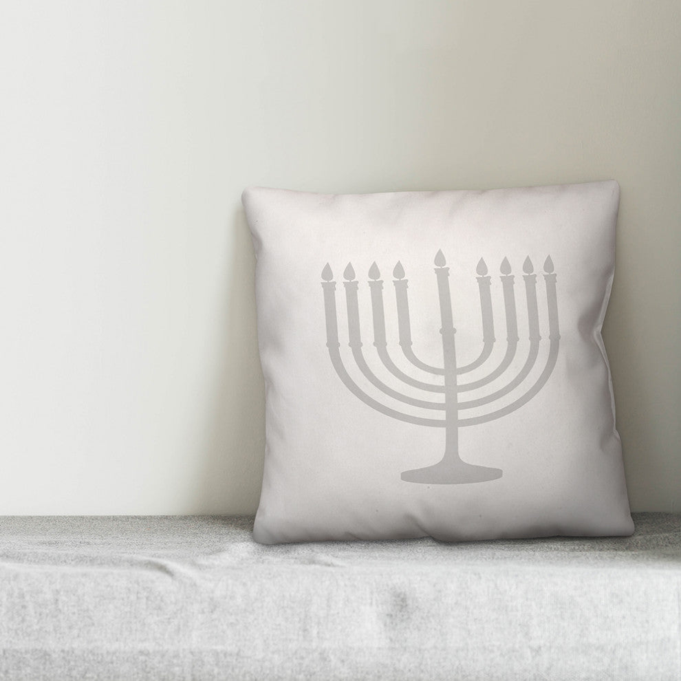 Gray Menorah 16"x16" Throw Pillow