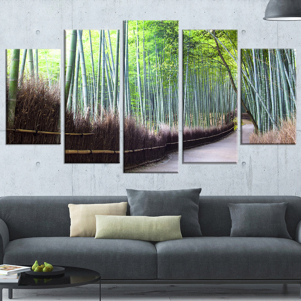 "Kyoto Bamboo Forest Pathway" Forest Canvas Wall Art Print, 5 Panels, 60"x32"
