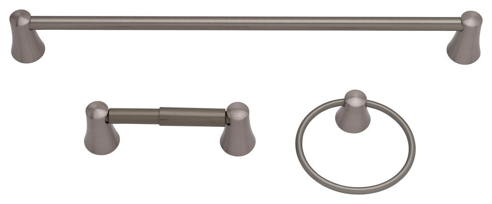 Column Bathroom Accessory Kit With Expandable Roll Paper Holder, Satin