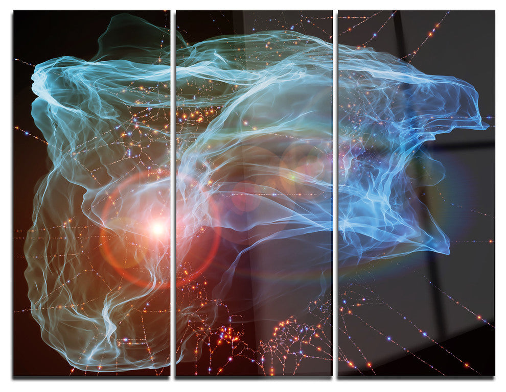 "Light Blue Lights of Network" Digital Metal Wall Art, 3 Panels, 36"x28"