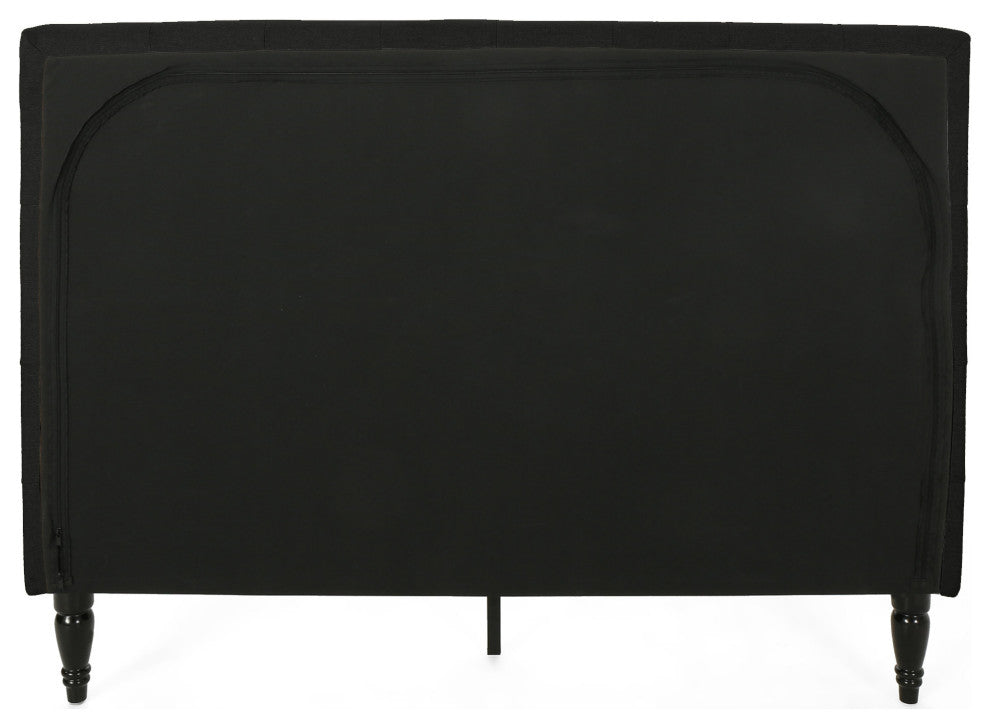 Agnes Fully-Upholstered Low-Profile Queen-Size Platform Bed Frame, Black