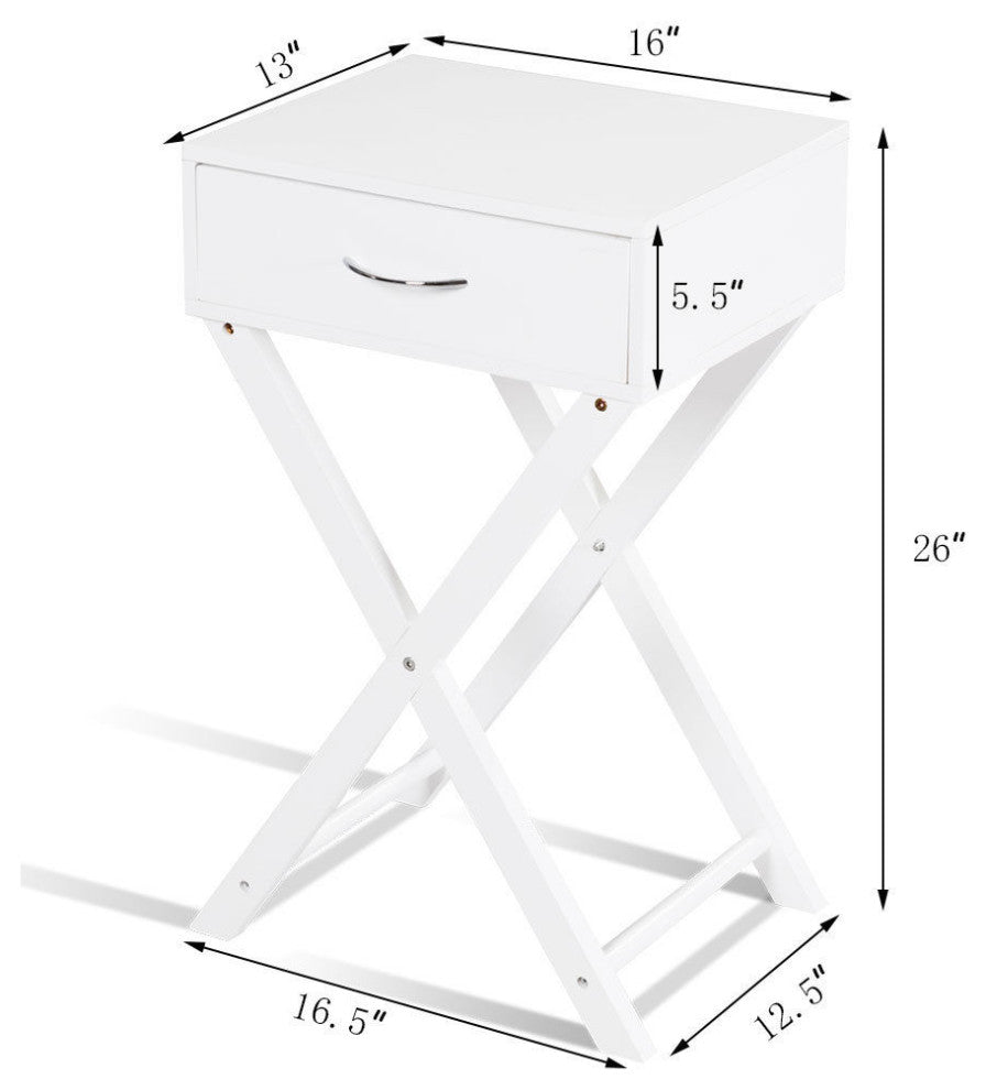 Costway Nightstand X-Shape Drawer Accent side End Table Modern Home Furni White
