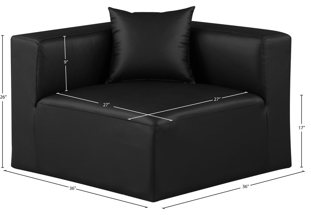 Cube Upholstered Modular Component, Black, Vegan Leather, Corner Chair