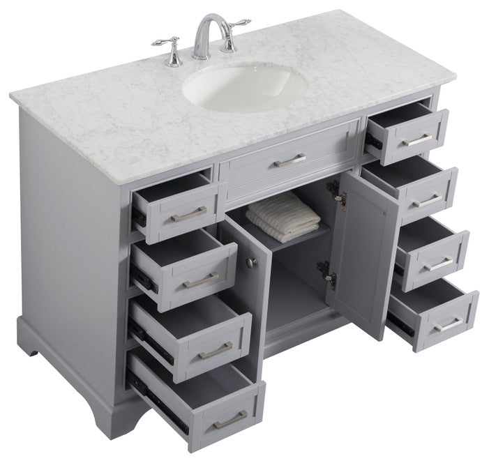 Amber Single Bathroom Vanity, Blue, Light Grey, 48"