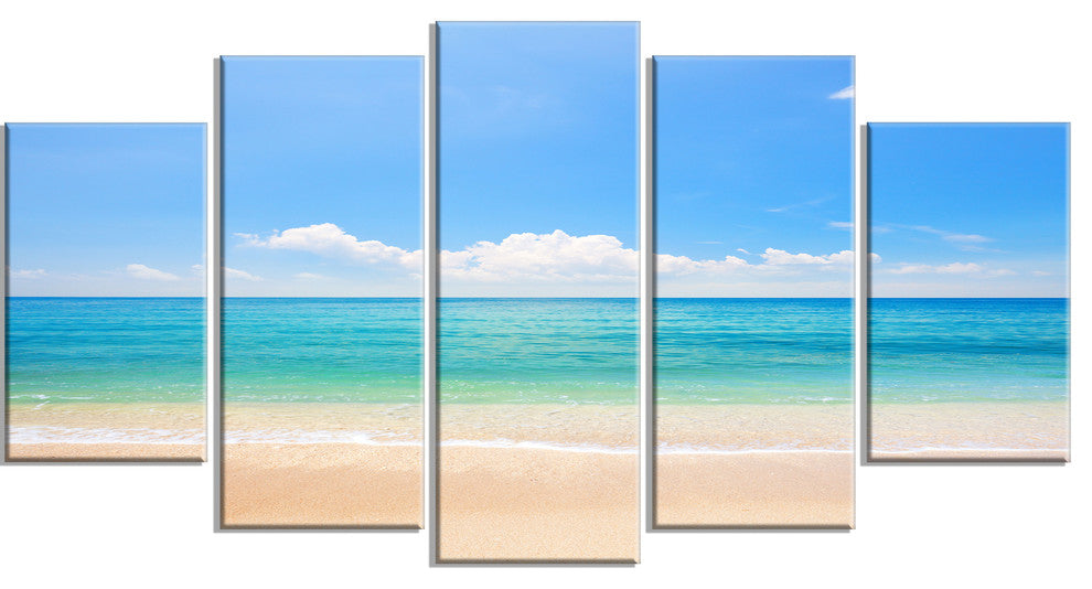 "Cloudy Horizon Over Beach" Seashore Canvas Photo Print, 5 Panels, 60"x32"