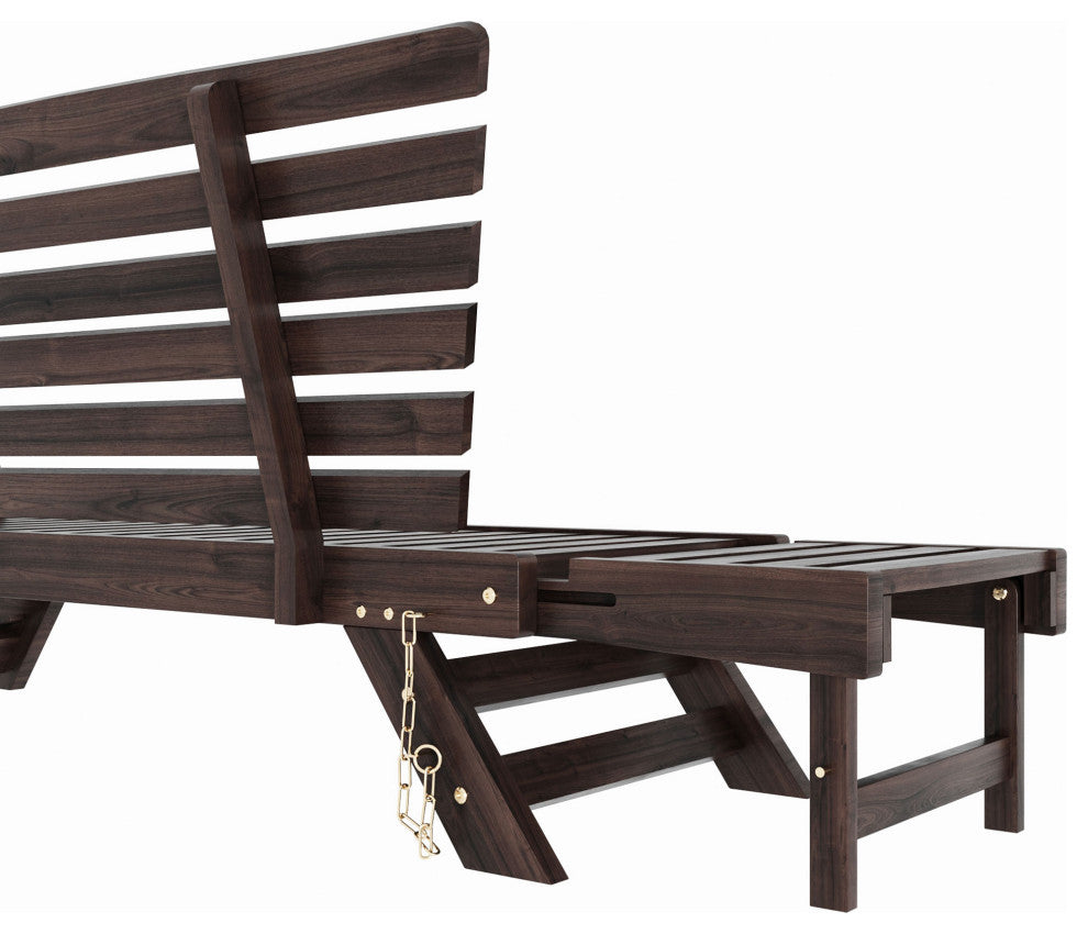 Outdoor Adjustable Wooden Patio Daybed Sofa Chaise Lounge With Cushions, Beige