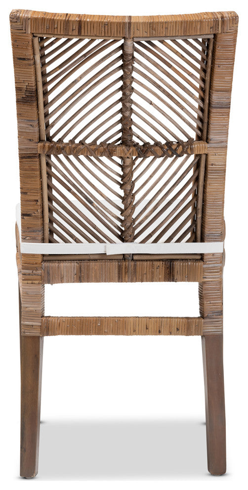 Ivanka Dining Chair With Cushion, Gray Natural Rattan & Mahogany