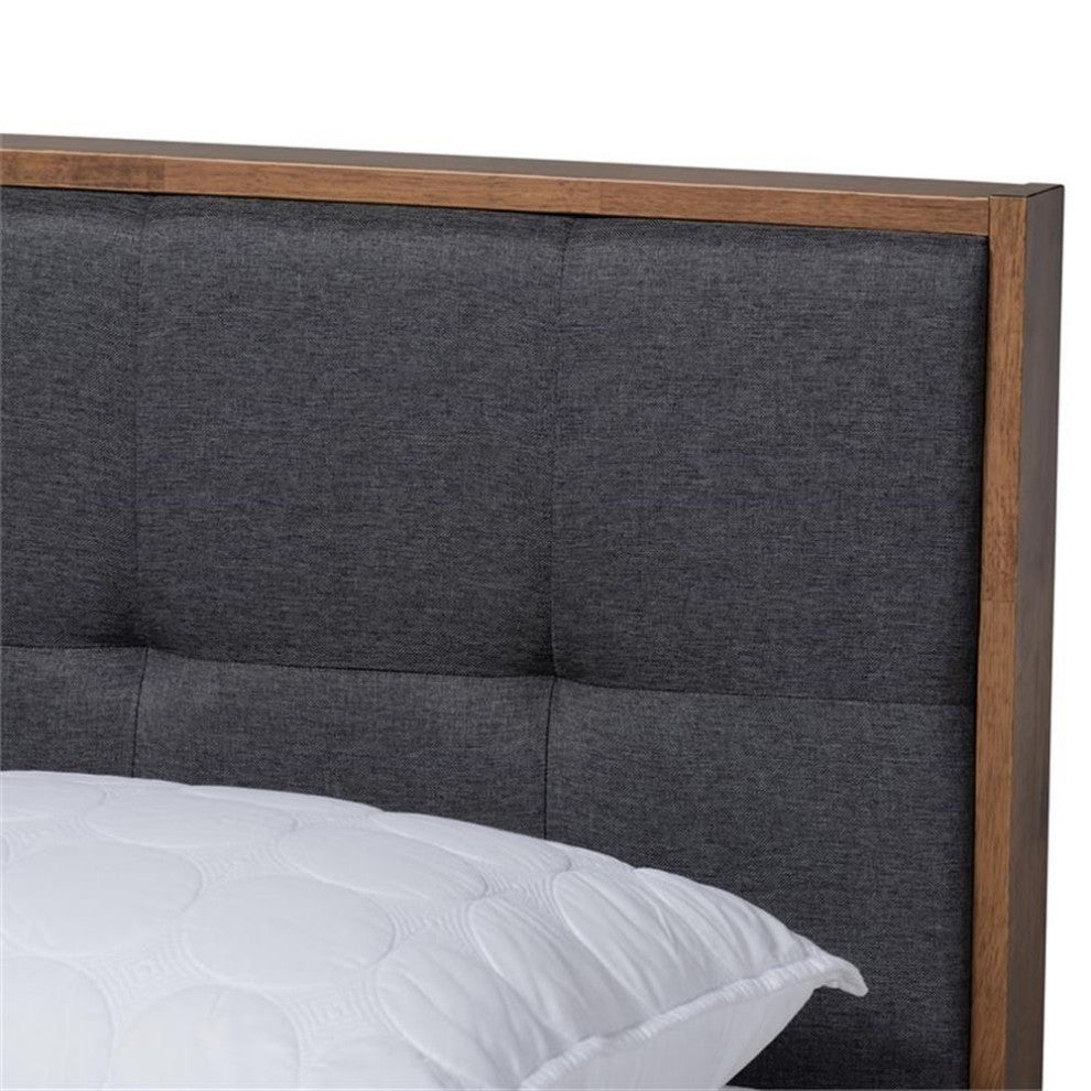 Baxton Studio Alke Full Size Dark Gray Fabric Walnut Finished Platform Bed