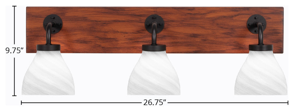Oxbridge 3-Light Bath Bar, Matte Black & Painted Wood-look Metal/White Marble