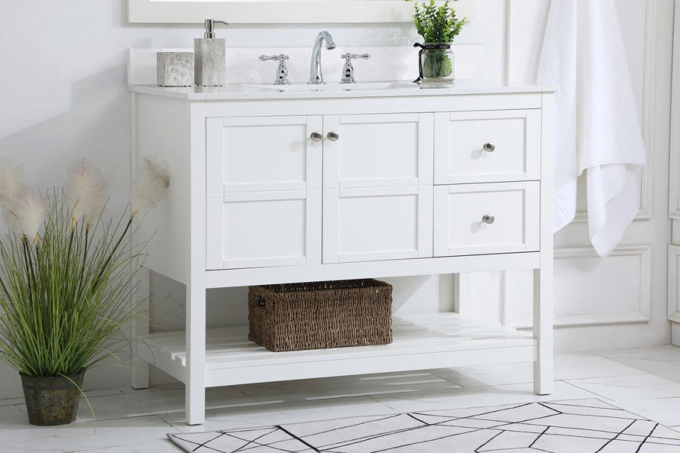 Tobias 42" Single Bathroom Vanity, White With Backsplash
