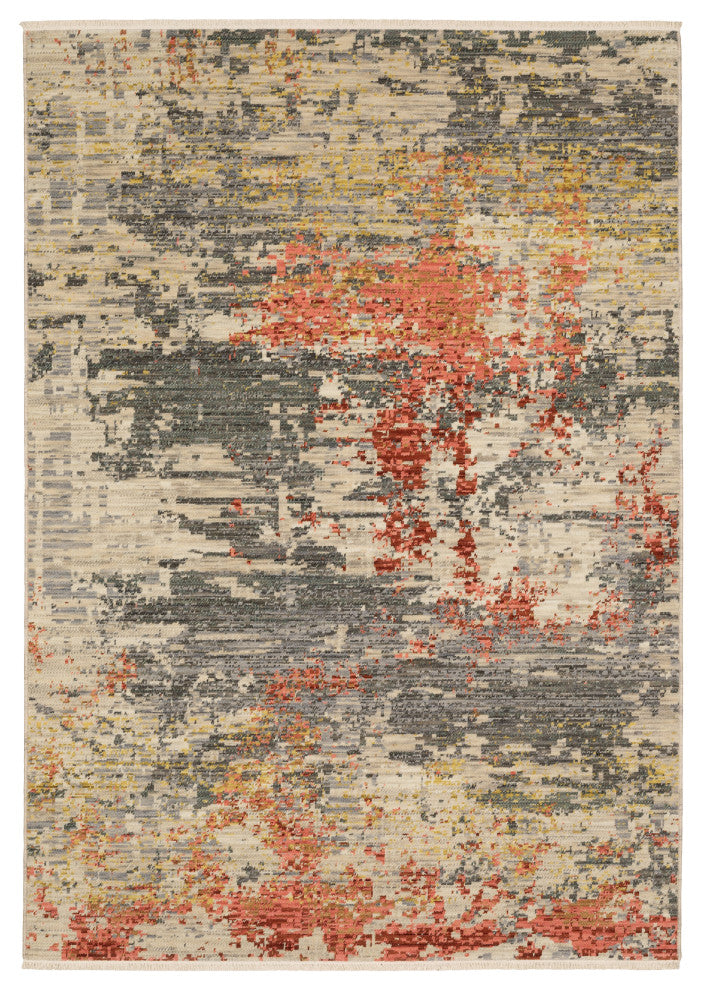 Saturn Pixelated Abstract Beige/Pink Wool Blend Area Rug Runner 2'6" x 12'