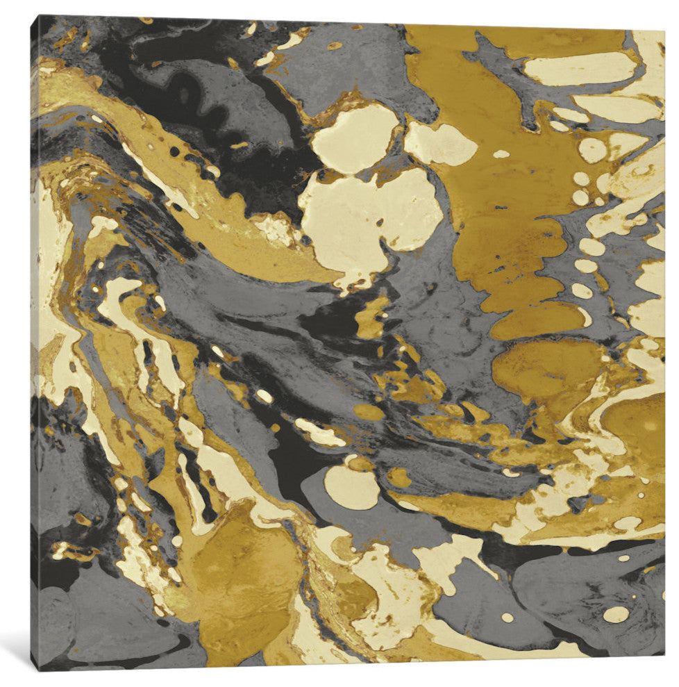 "Marbleized In Gold And Grey II" by Danielle Carson, Canvas Print, 12"x12"