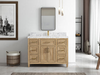 Santa Monica 48 Single Sink Bath Vanity in Whitewashed Teak 2" Carrara Marble