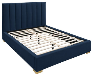 Pierce Linen Textured Fabric Upholstered Bed, Navy, Queen