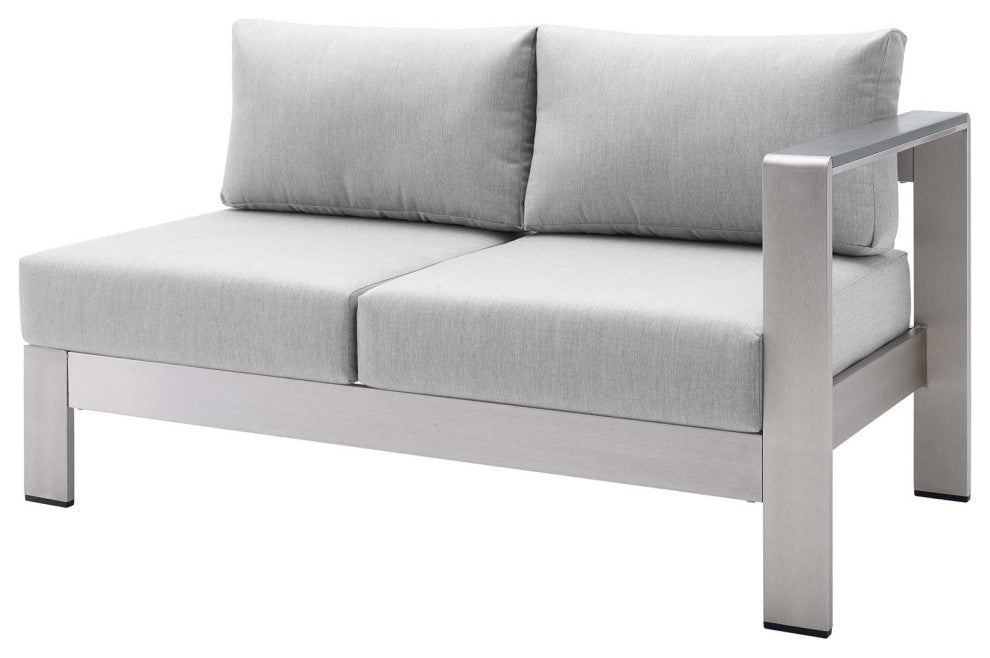 Sectional Sofa Chair Table Set, Sunbrella, Aluminum, Silver Gray, Outdoor