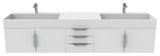 CastelloUSA Amazon 84" Wall Mounted Bathroom Vanity Set, White, White Top, Brushed Nickel