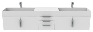 CastelloUSA Amazon 84" Wall Mounted Bathroom Vanity Set, White, White Top, Brushed Nickel