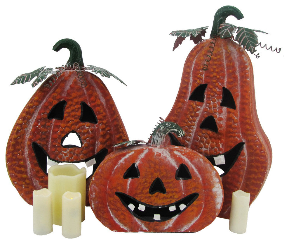 Metal Jack-O-Lantern Decorations, Set of 3