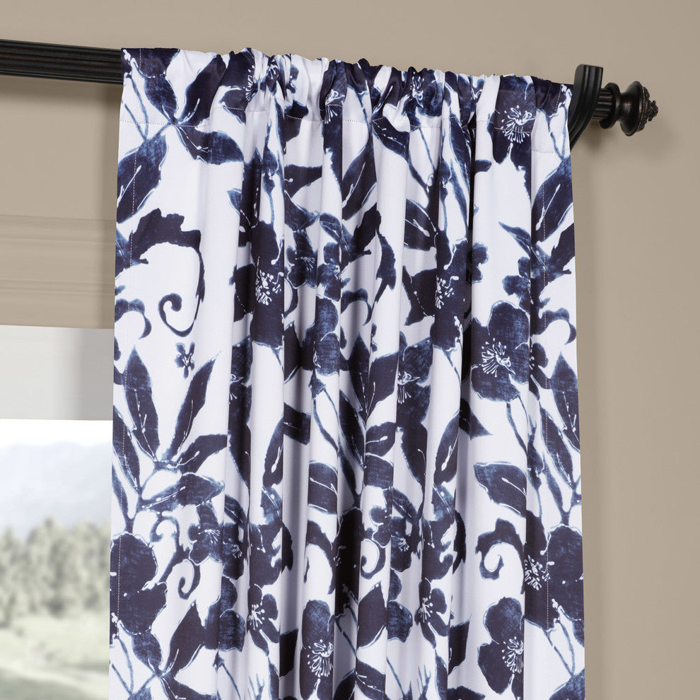 Hibiscus Blue Blackout Room Darkening Curtain Panel Pair, 50"x96"