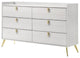 Benzara BM275715 Modern Wood Dresser With 6 Drawers, Metal Handles, White/Gold