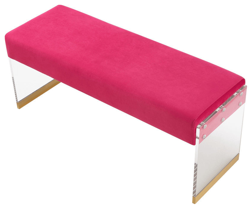 42" Fuchsia And Clear Upholstered Velvet Bench