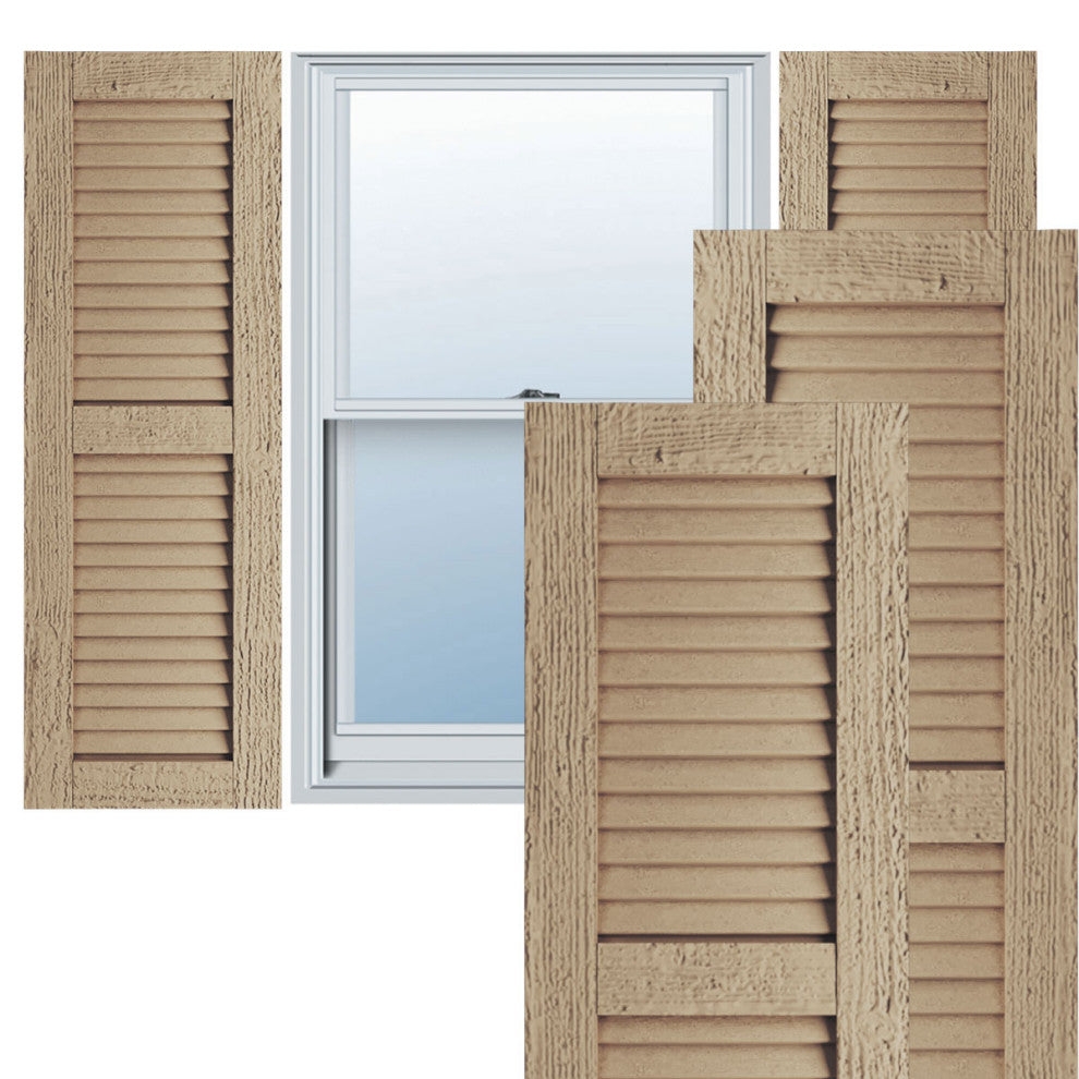 Rustic 2 Equal Louver Faux Wood Shutters, Per Pair, Rough Sawn, 18x36"