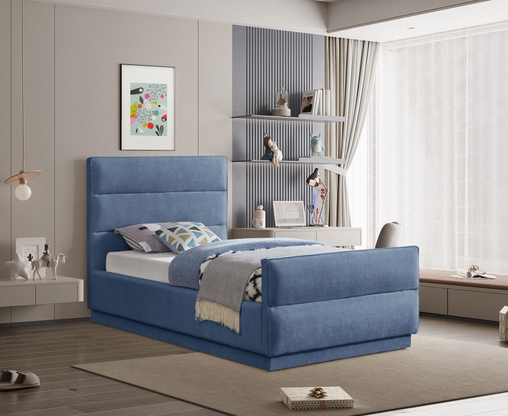 Paxton Chenille Fabric Upholstered Bed, Blue, Twin