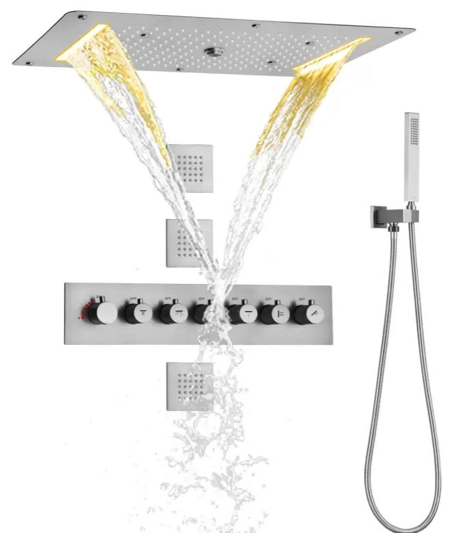 Led Mist Rainfall Shower System and Handheld Shower, Brushed Nickel