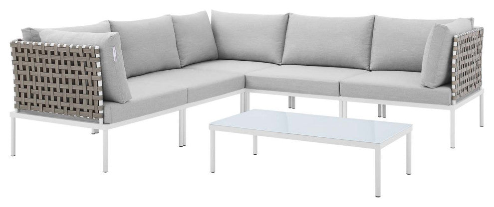 Lounge Sectional Sofa Chair Table Set, Sunbrella, Aluminum, Gray, Outdoor