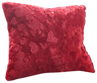 Luxury Faux Fur Euro Throw Pillow Covers, Candy Apple Red Hearts, 18" X 18"