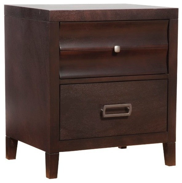 Wooden Nightstand with 2 Drawer, Cherry Brown