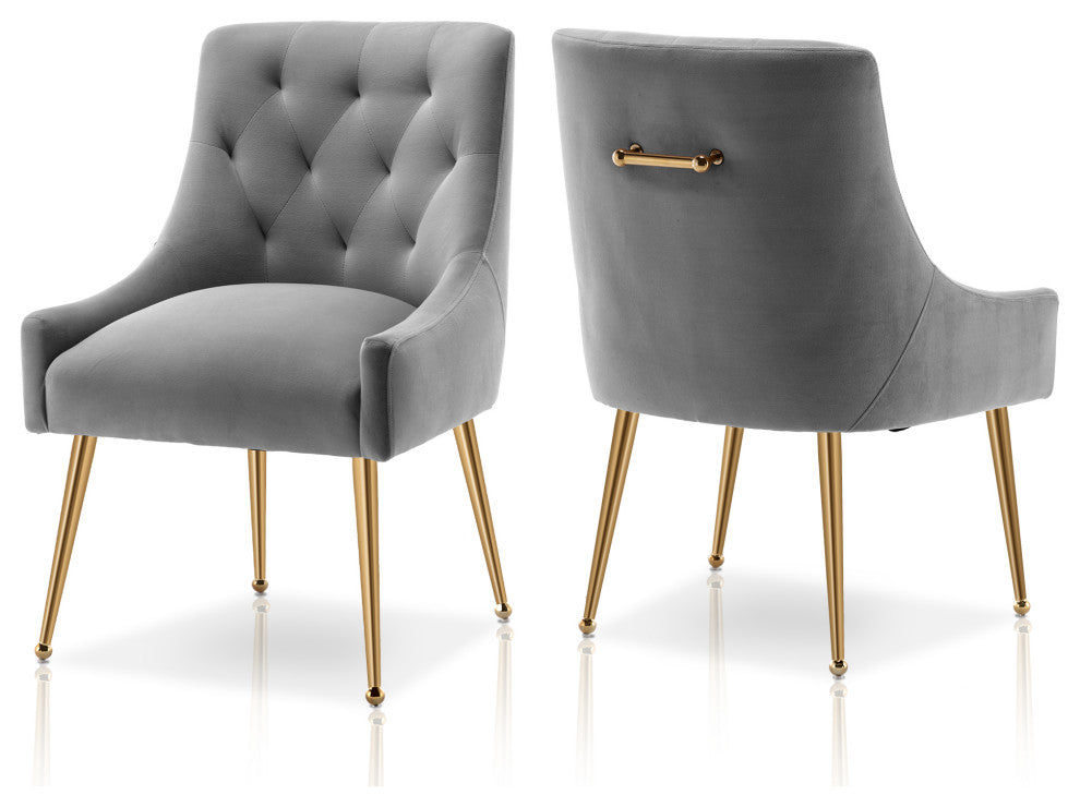 SEYNAR Elegant Velvet Dining Chairs Set of 2, Tufted Upholstered Accent Chair, Grey