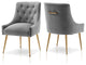SEYNAR Elegant Velvet Dining Chairs Set of 2, Tufted Upholstered Accent Chair, Grey