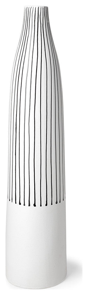 23" Black and White Pinstriope Narrow Ceramic Vase