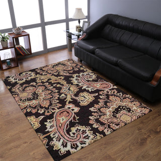 HAND TUFTED WOOL ECO-FRIENDLY AREA RUGS-Brown Color, Floral Design