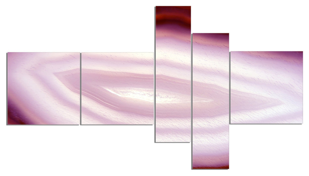 Pink Agate Geode Geological Crystals, Abstract Canvas Artwork, 60"x32", 5 panels