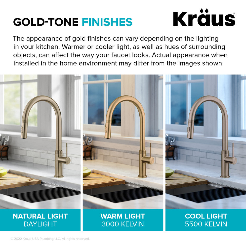 Oletto Pull-Down 1-Hole Kitchen Faucet, Brushed Gold, Model Kpf-2654bg